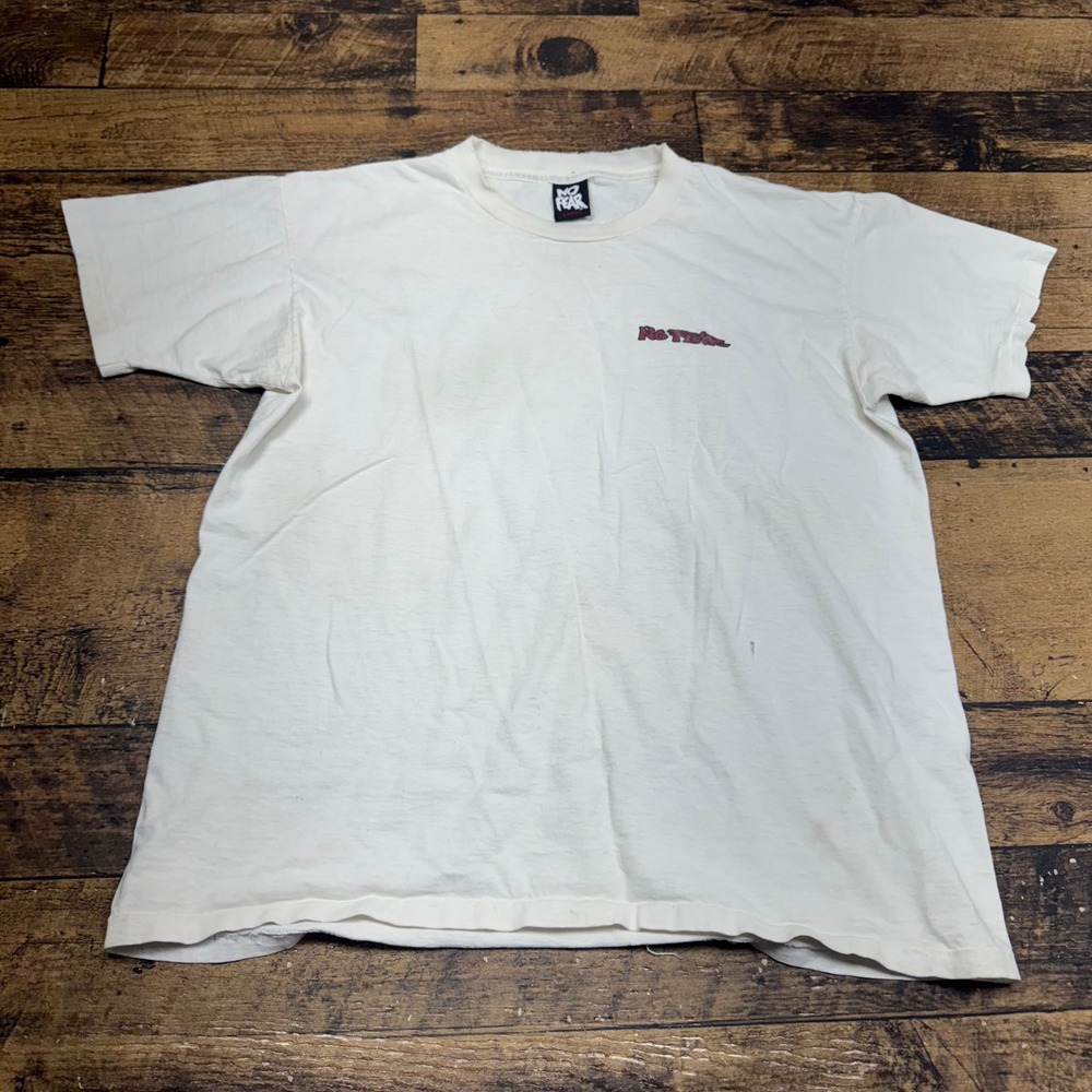 No Fear Graphic T-Shirt Jump From The Cliff‎ Quote White Large Y2K Streetwear